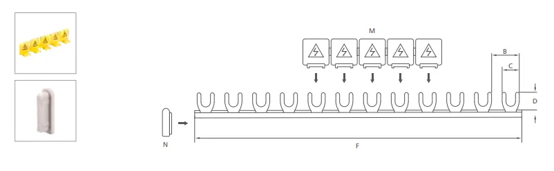 VIOX Fork-Type 1-Phase Busbars (M6) Dimension