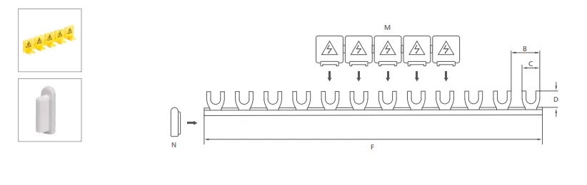 VIOX Fork type, 1-phase busbars (M6)-Dimension