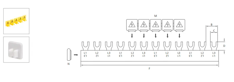 VIOX Fork type, 3-phase busbars (M5)-Dimension