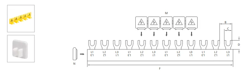 VIOX Fork type, 3-phase busbars (M6)-Dimension