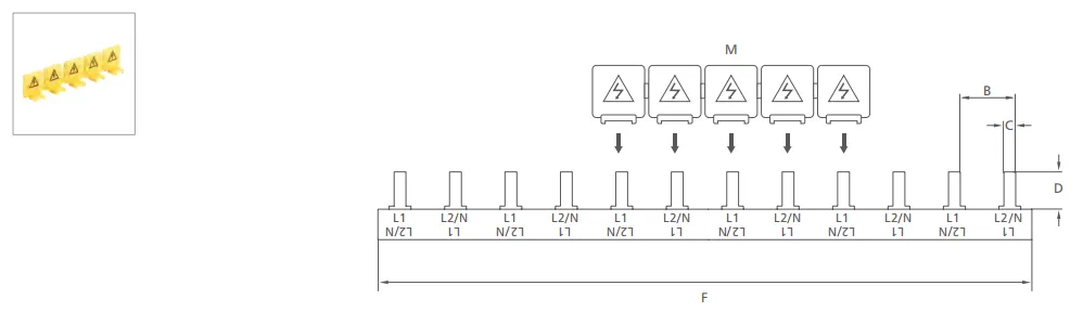 VIOX Pin type, 2-phase closed busbars Dimension