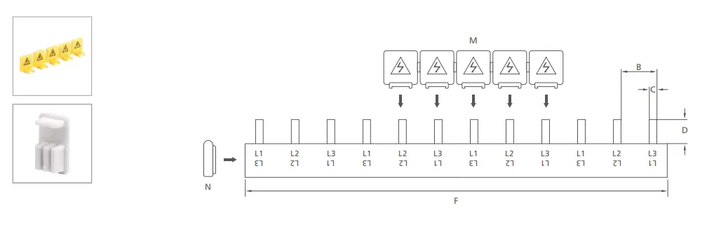 VIOX Pin type, 3-phase closed busbars