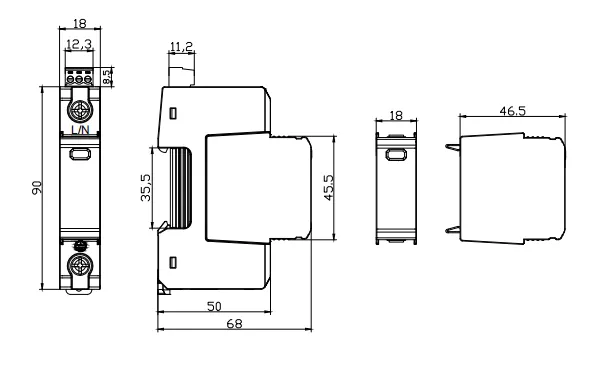 Dimension of VIOX VSP1-D20_1(S) Pluggable Single-Pole SPD