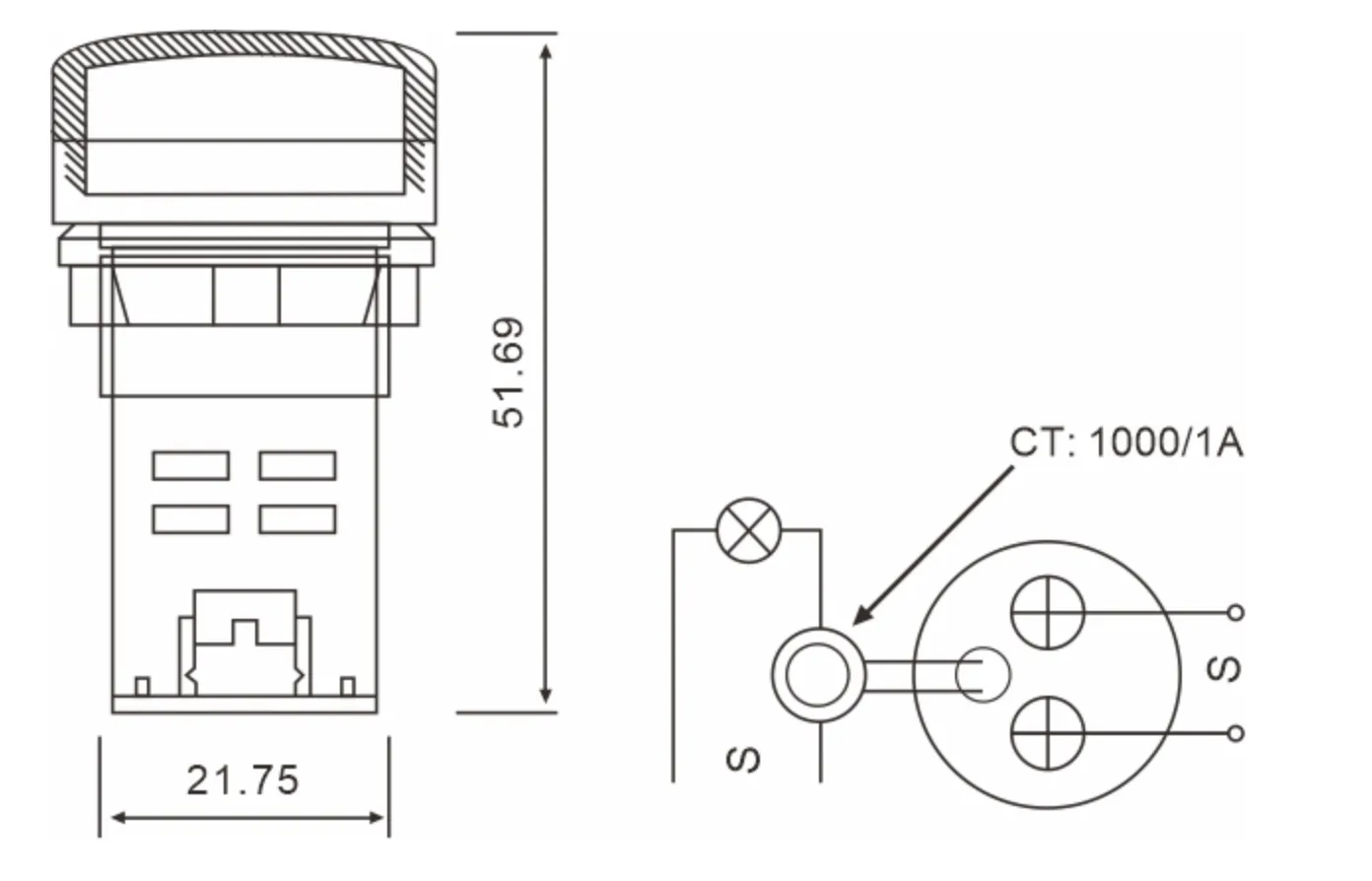 Voltage Meter Indicator AD22-RA-Dimension