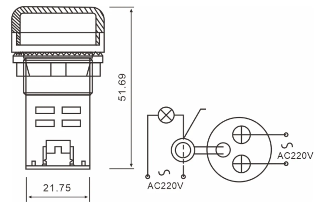 Voltage Meter Indicator AD22-RKW-Dimension