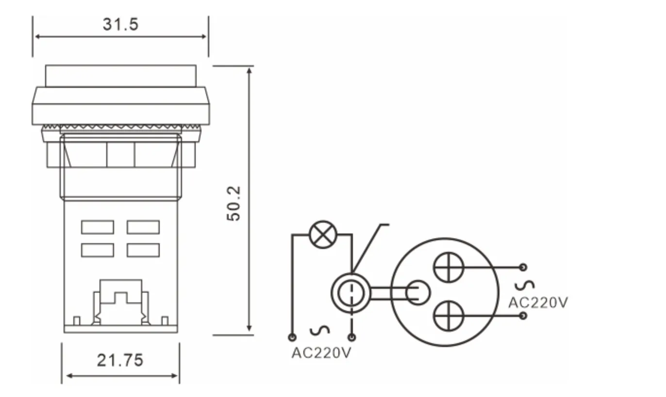 Voltage Meter Indicator AD22-SAVF-Dimension