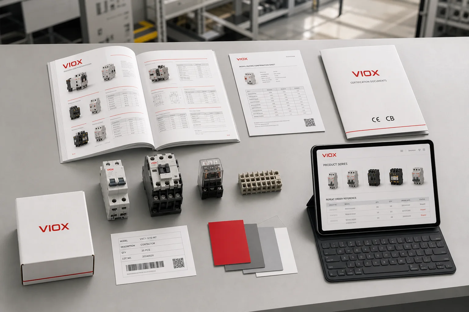 VIOX product samples, technical documents, OEM packaging and repeat-order references coordinated for a partner