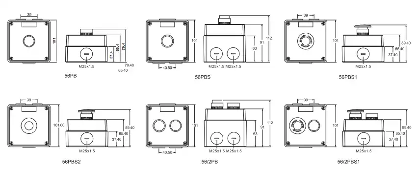 56PB Push Button Control Station dimension