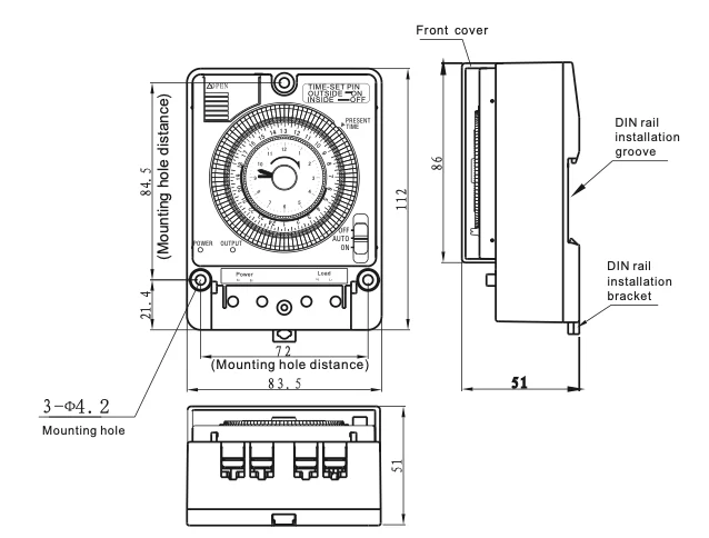 Mechanical Timer Switch TB388 Dimension