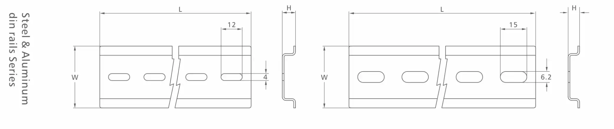 Steel & Aluminum Din Rails dimension