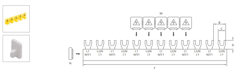 VIOX Fork type, 2-phase busbars (M6)-Dimension