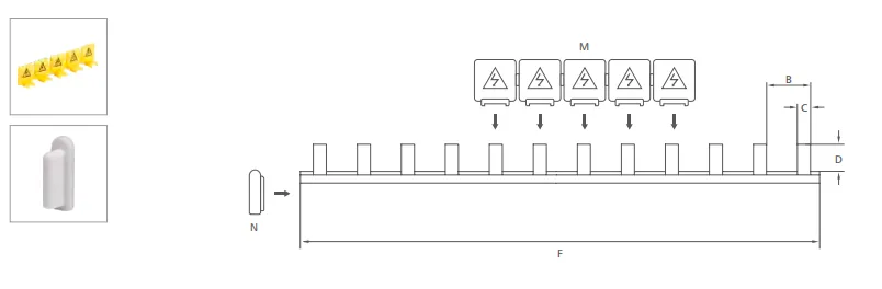 VIOX Pin-Type 1-Phase Busbars Dimension