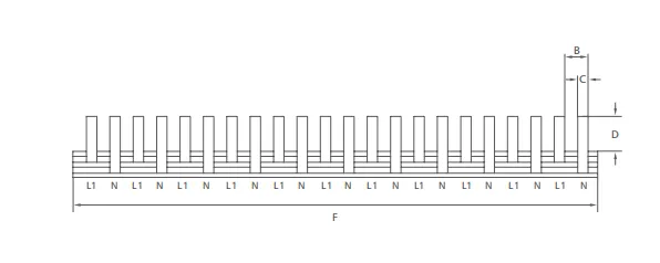 VIOX Pin-Type 1P+N Busbars Dimension