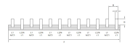 VIOX Pin-Type 2-Phase Busbars (C45) Dimension