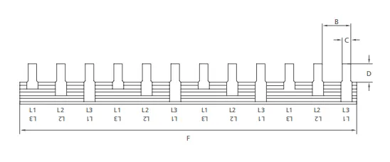 VIOX Pin-Type 3-Phase Busbars (C45) Dimension