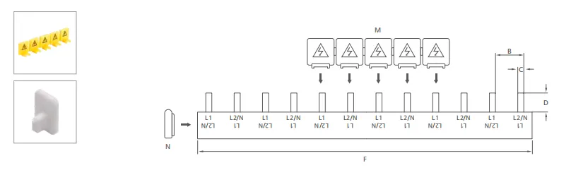 VIOX Pin type, 2-phase busbars-Dimension