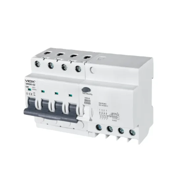 VIOX VRO6-63 4P Electronic Type 6-63A Residual Current Circuit Breaker with Overload Protection