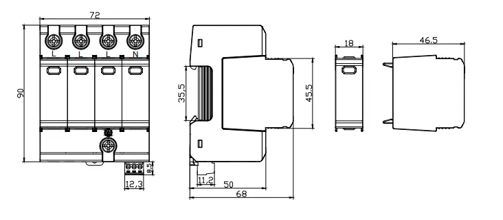 Dimension of VIOX VSP1-D20_4(S) Pluggable Single-Pole SPD