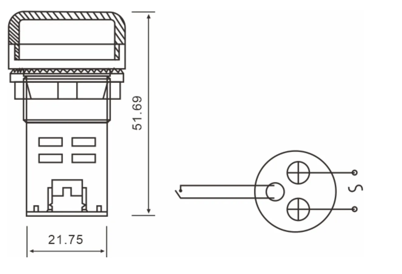 Voltage Meter Indicator AD22-HR-Dimension