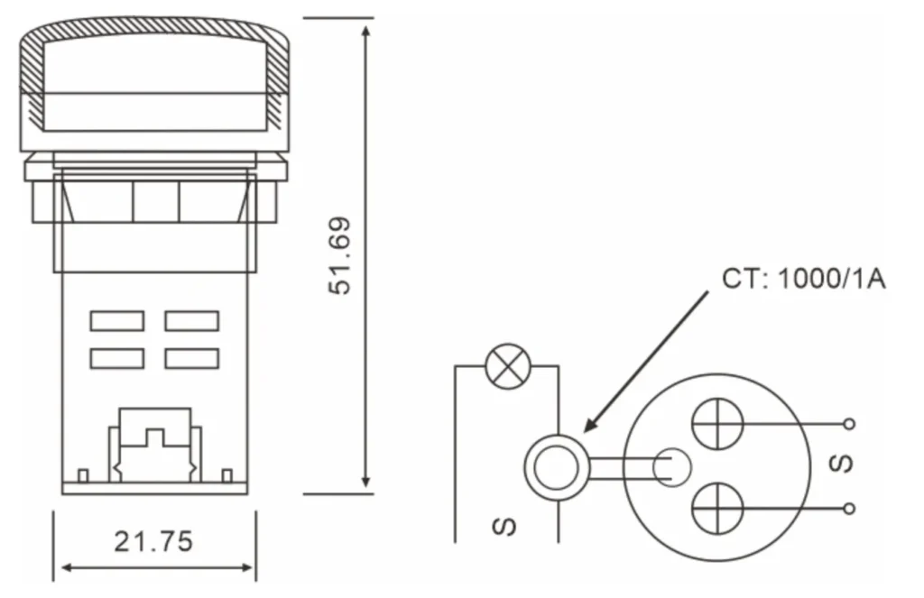 Voltage Meter Indicator AD22-RAF-Dimension