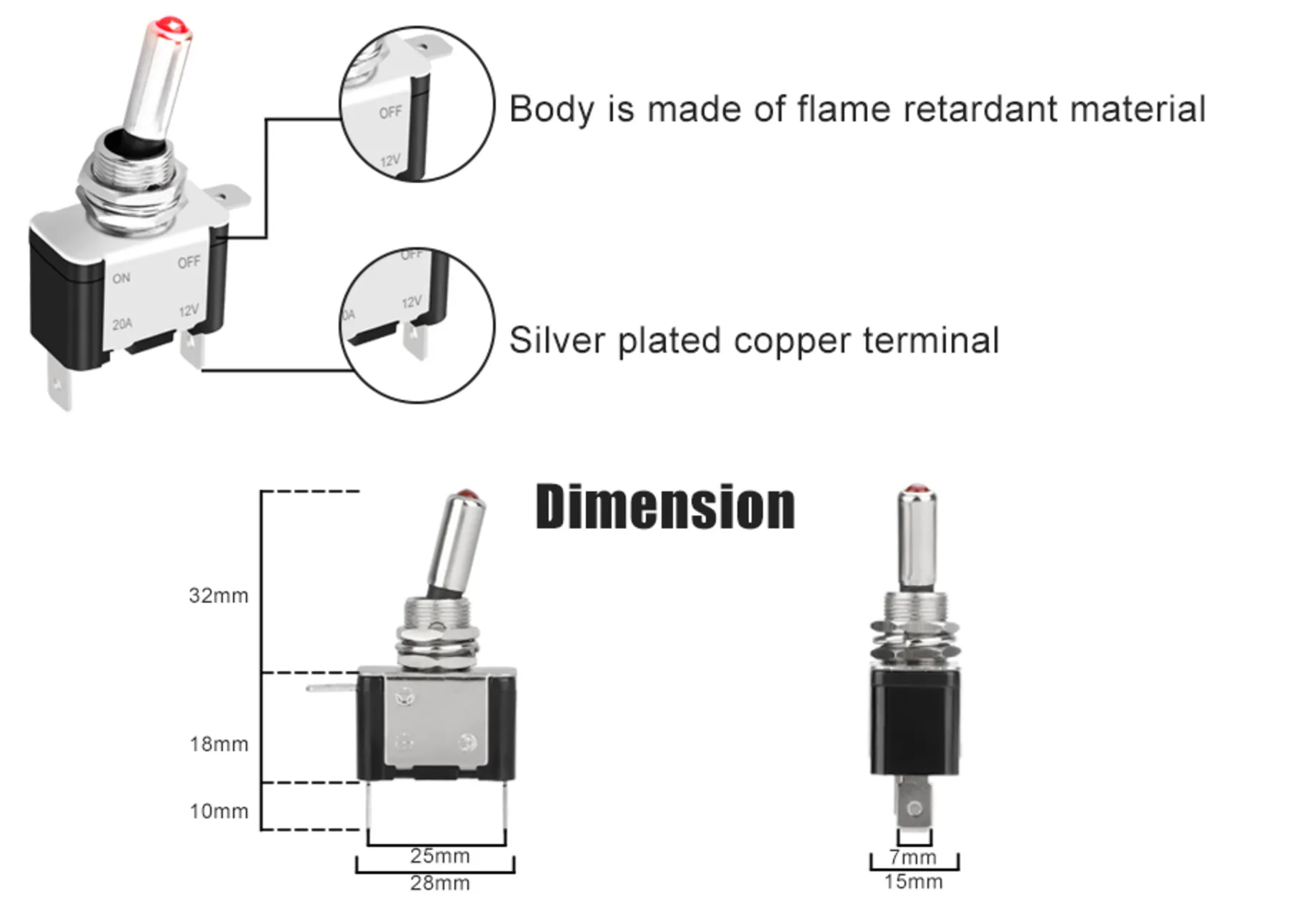 Toggle Switch With Light Indicator​ Dimension