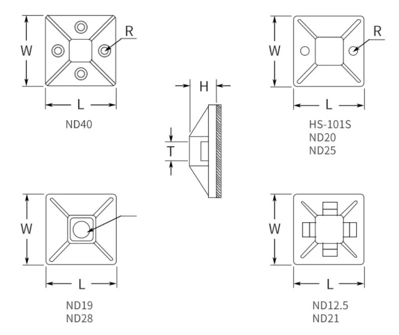 4-Way Adhesive Cable Tie Mounts Dimension