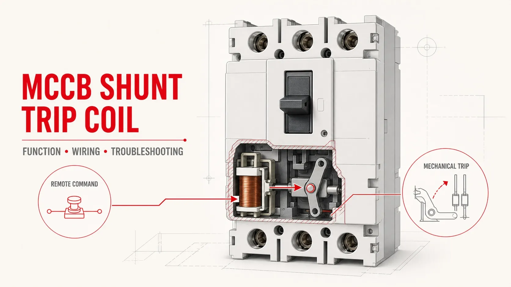 Construction of a molded case circuit breaker with shunt trip coil