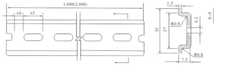 TH35-7.5L(1.5) Aluminum Alloy 35mm DIN Rail Dimension