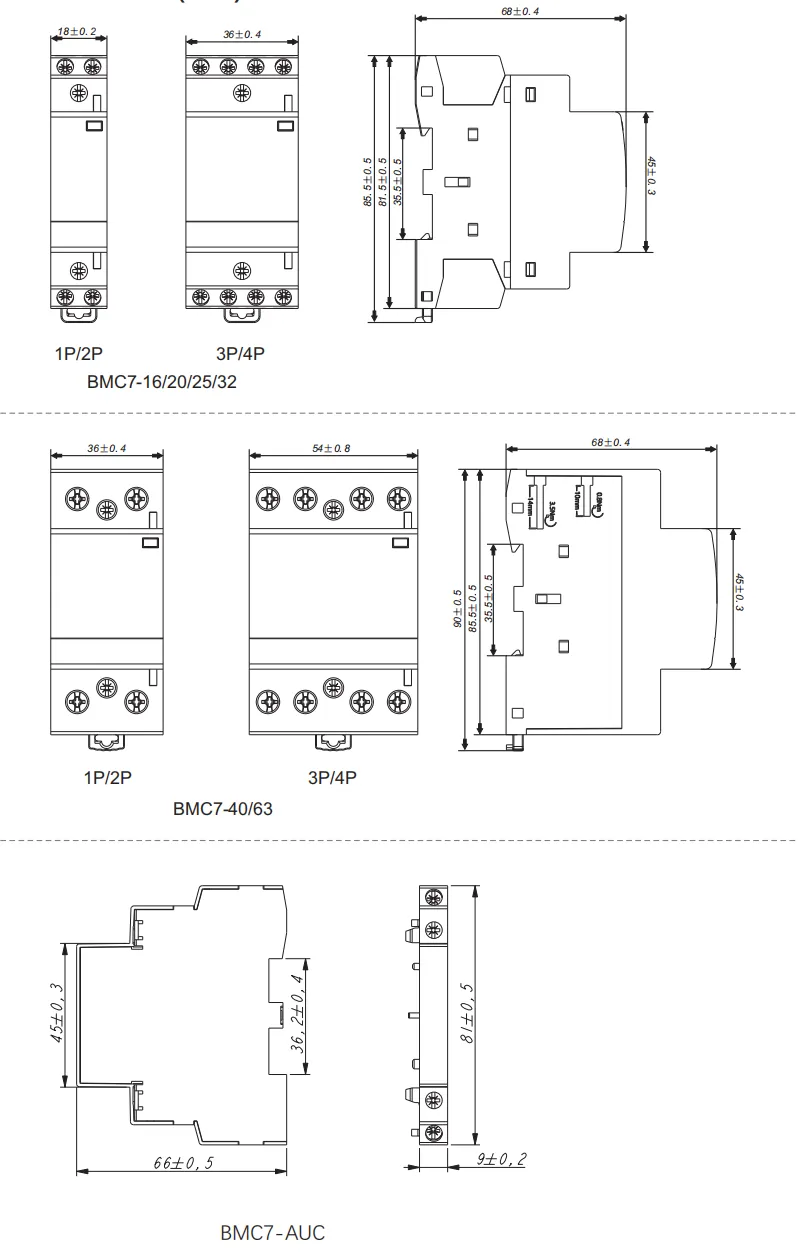 Размеры модульного контактора BMC7