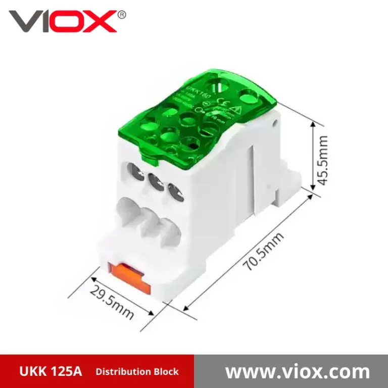 VIOX UKK 125A 1-In 6-Out Green Distribution Block