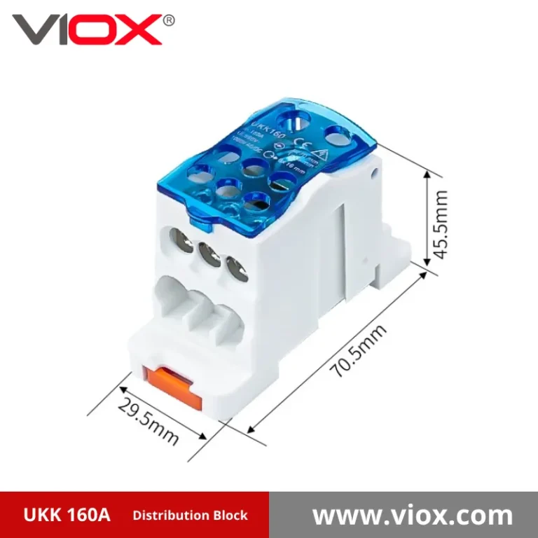 VIOX UKK 160A 1-In 6-Out Blue Distribution Block