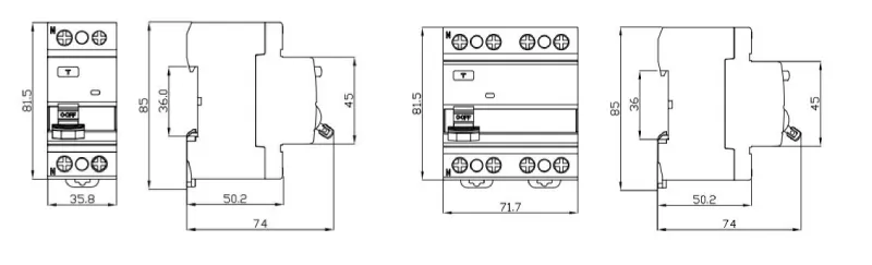 VKL11 RCCB Outline and installation Dimensions