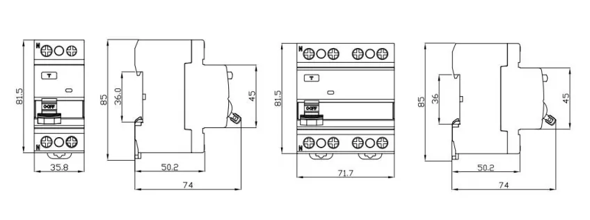 VKL11B 2P Residual Current Operated Circuit Breaker (RCCB) Dimension