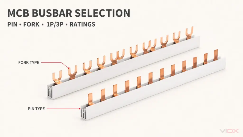 MCB Busbar Selection Guide: Pin, Fork, 1P/3P & Ratings