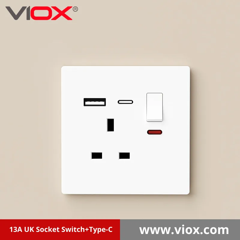 13A UK Socket Switch+Type-C