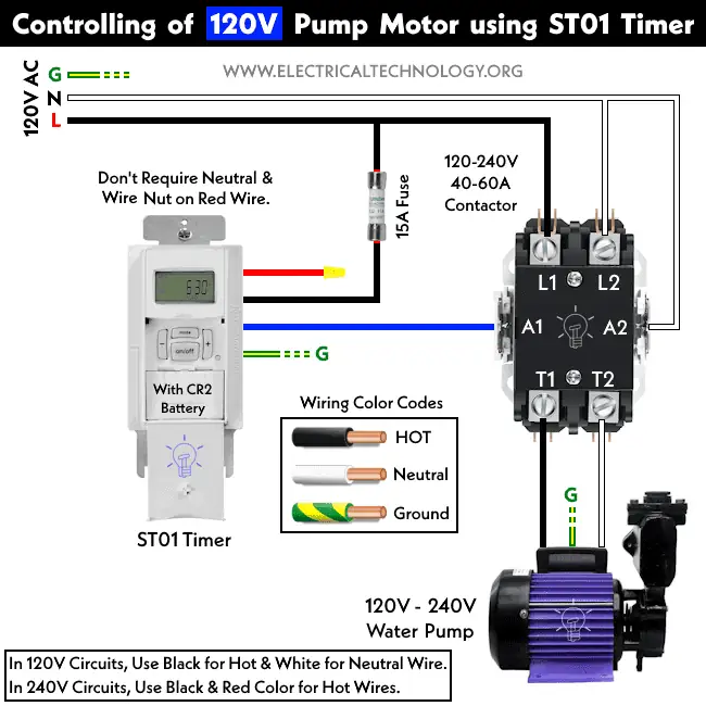 How-to-Control-120V-Pump-Motor-using-ST01-Timer-and-Contactor