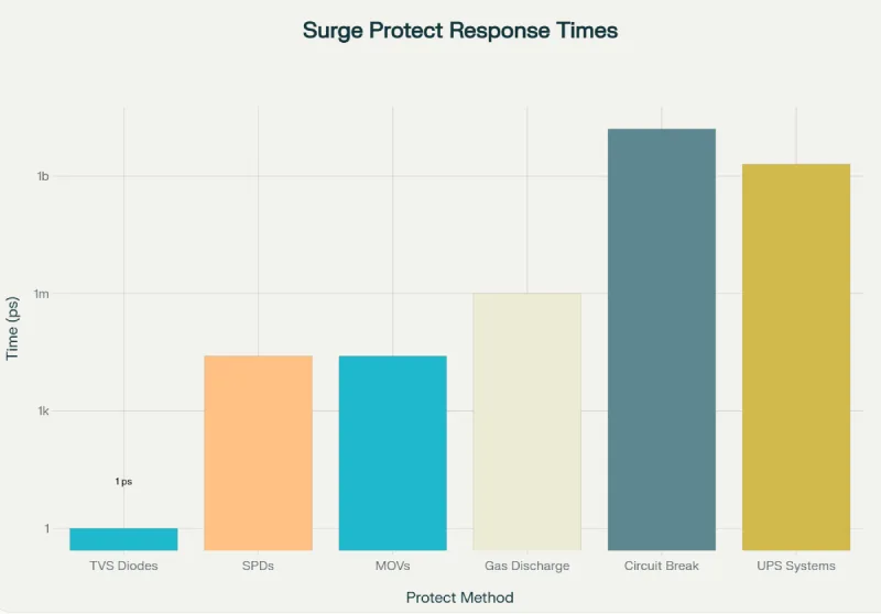 Response Times of Different Surge Protection Methods (Logarithmic Scale)