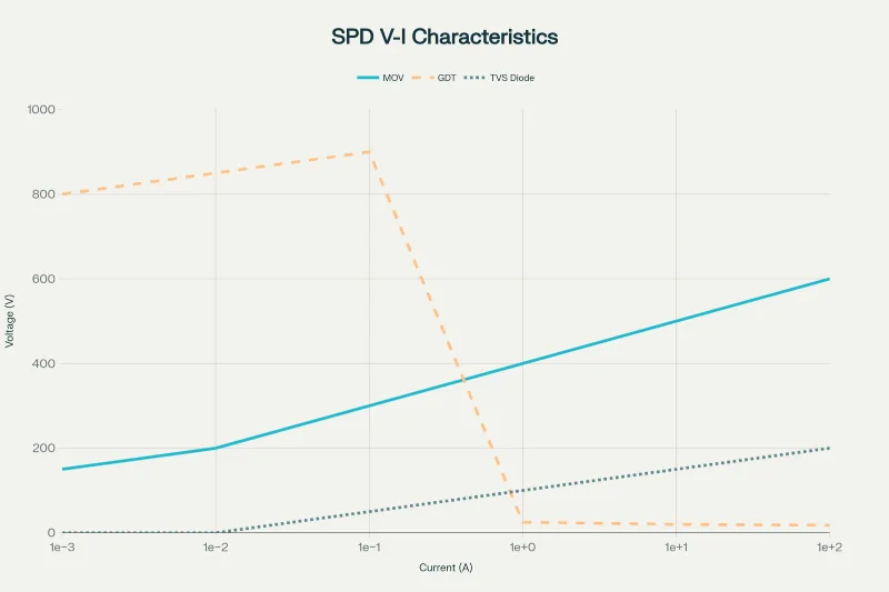 Voltage-Current Characteristics of SPD Technologies During Surge Events