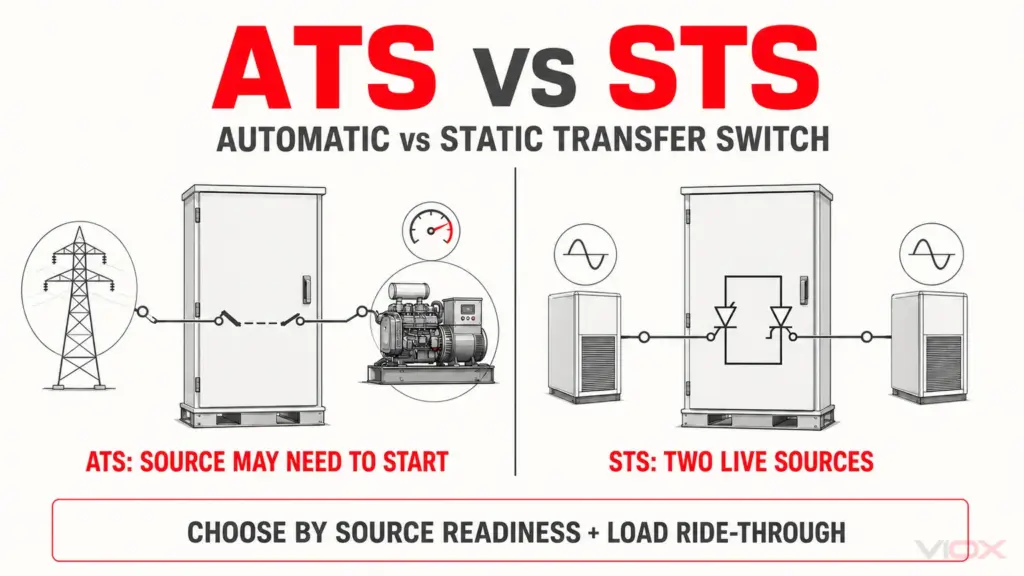 ATS vs STS: Automatikus átkapcsoló vs Statikus átkapcsoló