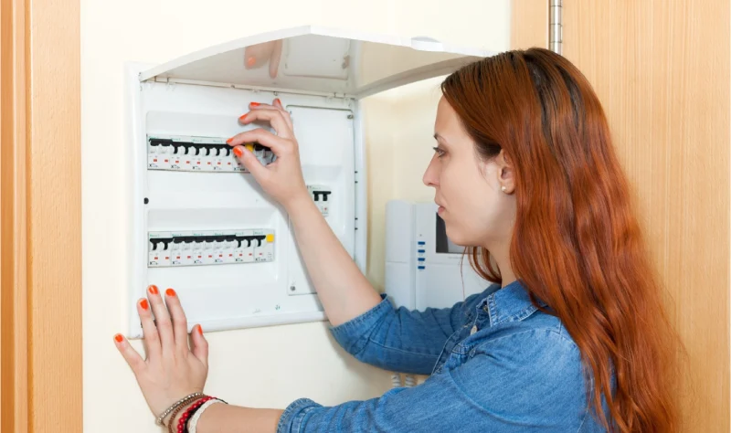 girl open the electrical panel cover