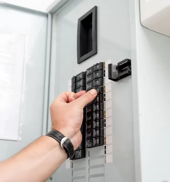 technician-works-with-20 Amp Circuti breaker