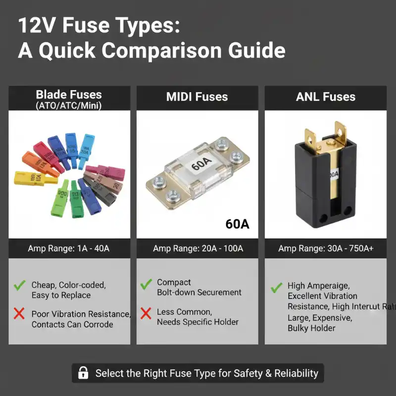 A "Fuse Type Comparison Table" graphic.