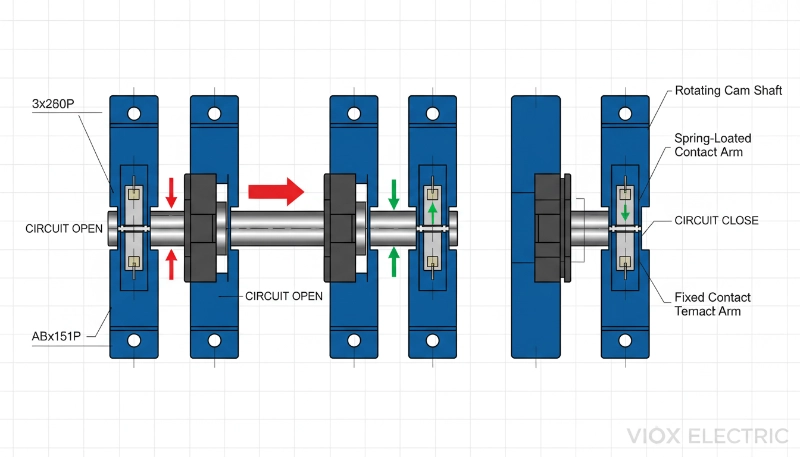Internal cam mechanism of a rotary cam switch