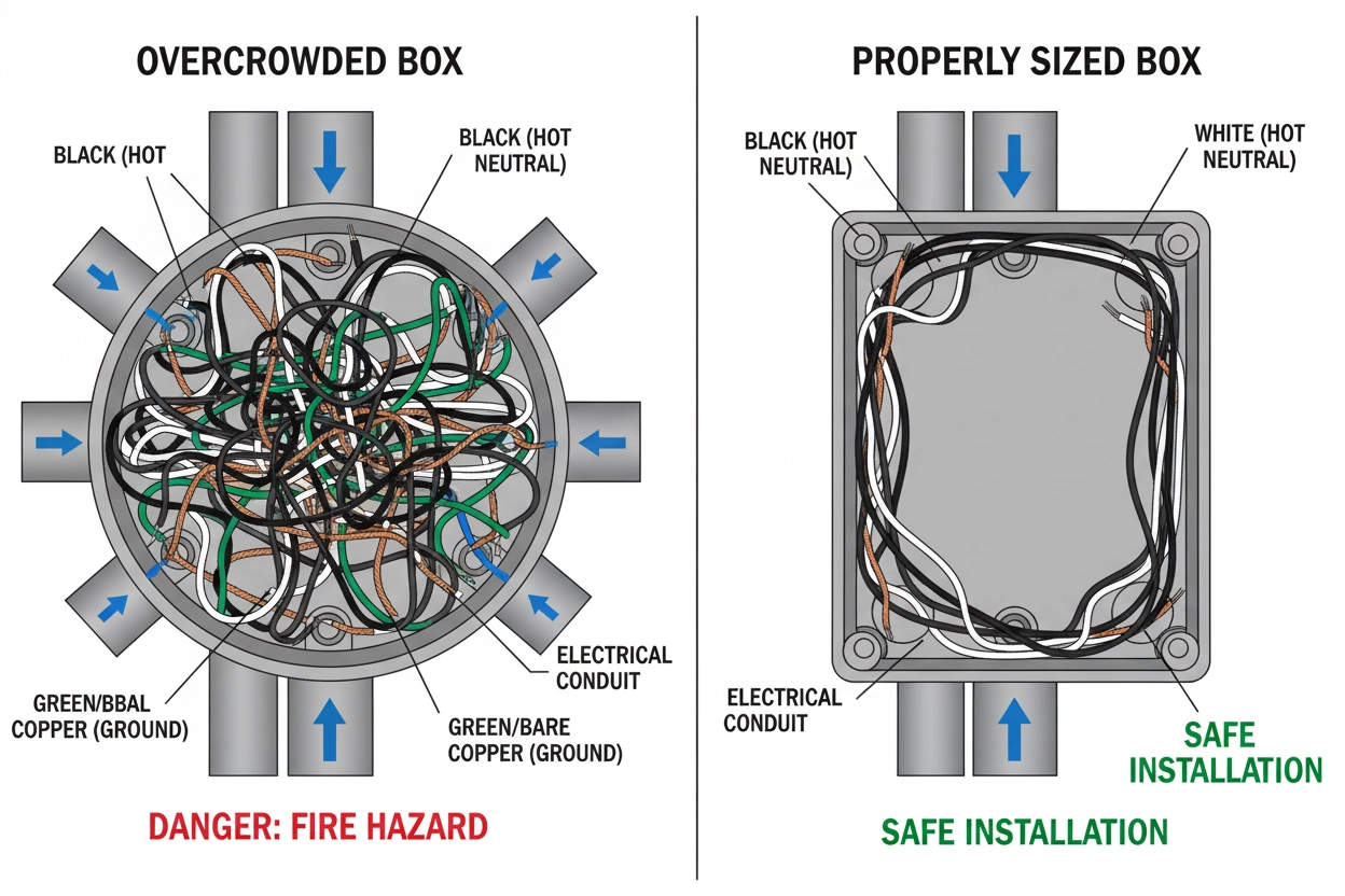 Junction Box Volume Comparison - Overcrowded vs Proper