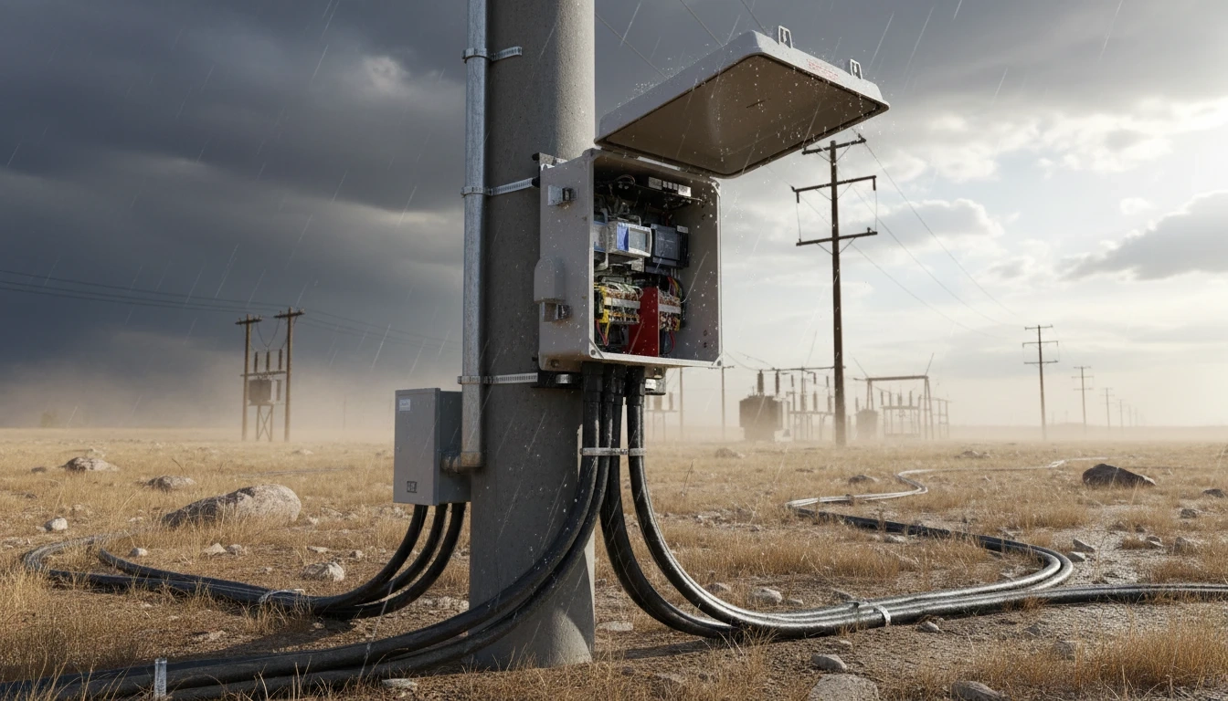 Real-world outdoor NEMA enclosure installation on utility pole