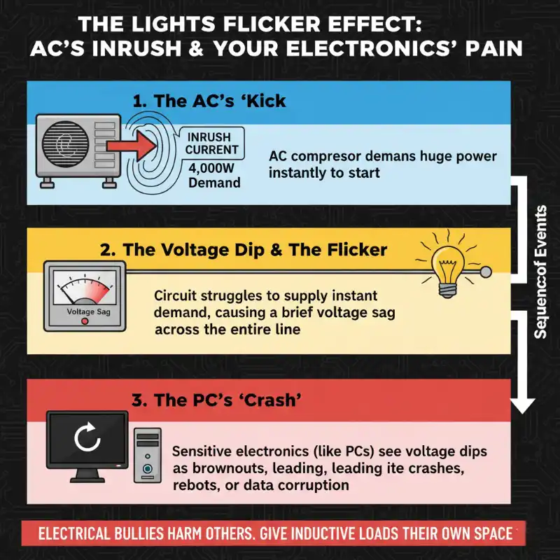 조명 깜박임 효과:AC 의 돌입 전류 및 전자공학'증