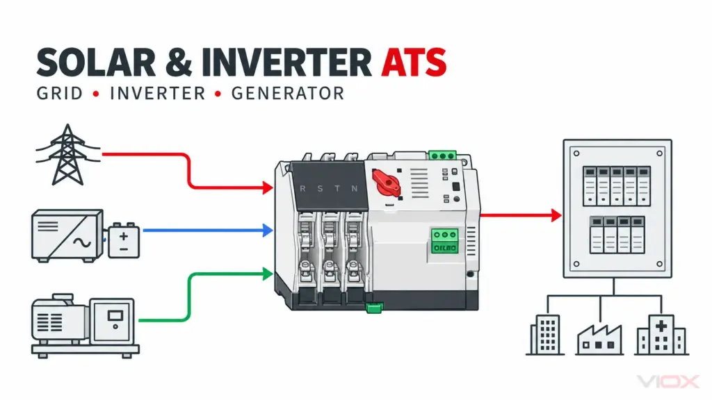 Suis Pindah Automatik untuk Sistem Suria dan Inverter: Pemindahan Grid, Inverter dan Penjana