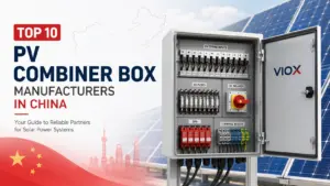 Top PV combiner box manufacturers in China with solar combiner box and subtle China flag background