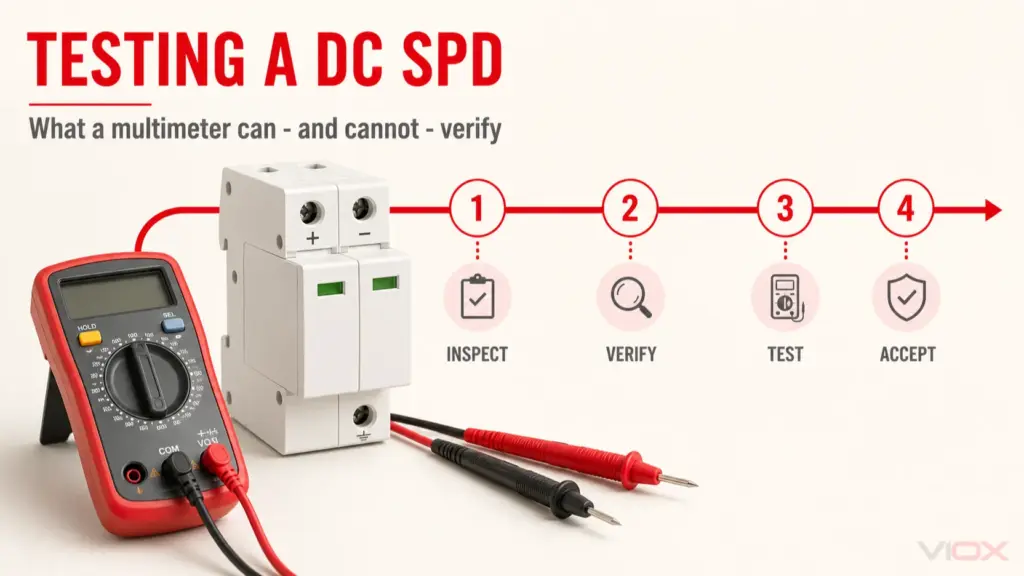 How to Inspect and Test a DC SPD Before Installation: What a Multimeter Can and Cannot Verify