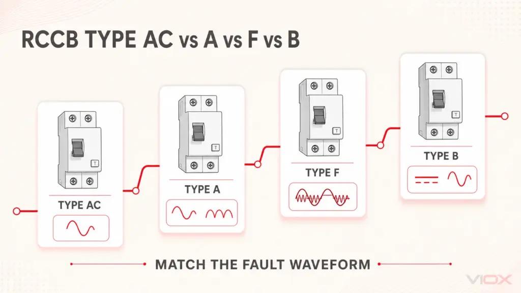 RCCB Type AC vs Type A vs Type F vs Type B